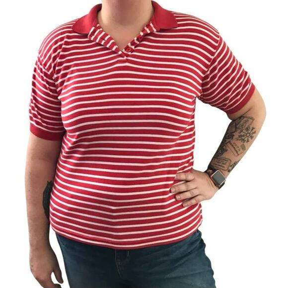 Vintage 80s Striped Blouse, Karen Scott Top, Large Short Sleeve 80s Plus Sized - Picture 13 of 14